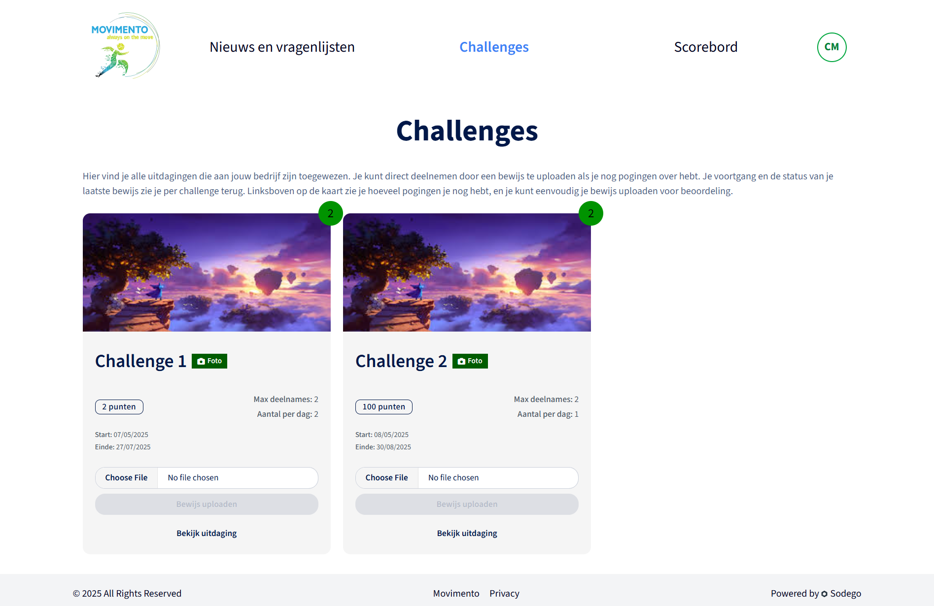Challenges pagina